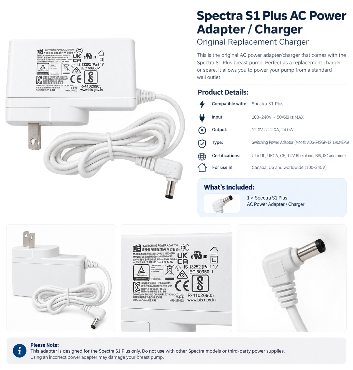 Spectra S1 Plus 12V AC Power Adapter / Charger – Original OEM Replacement